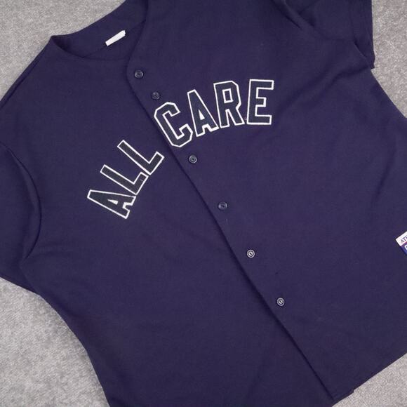 VTG Majestic All Care #24 2XL Blue Short Sleeve Button Down Jersey Shirt - Picture 9 of 13